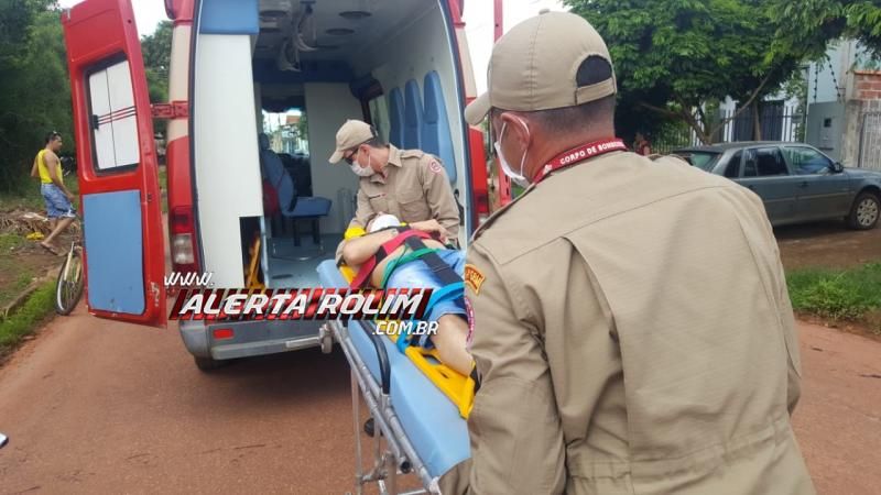 Rolim de Moura – Motociclista sofre grave ferimento na perna após colidir em carro no Bairro Cidade Alta